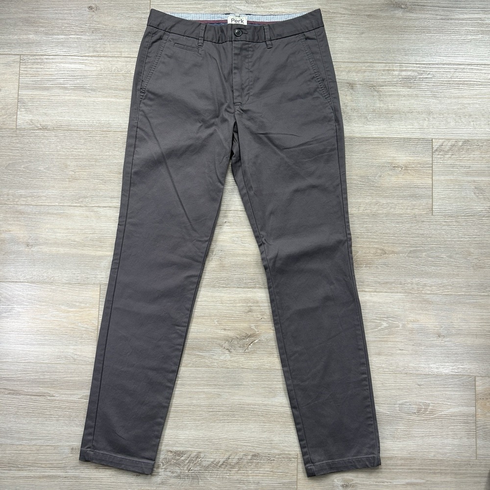 Perk Pants Mens 32 x 32 Gray Slim Fit Stretch Chino Flat Front Casual Dress